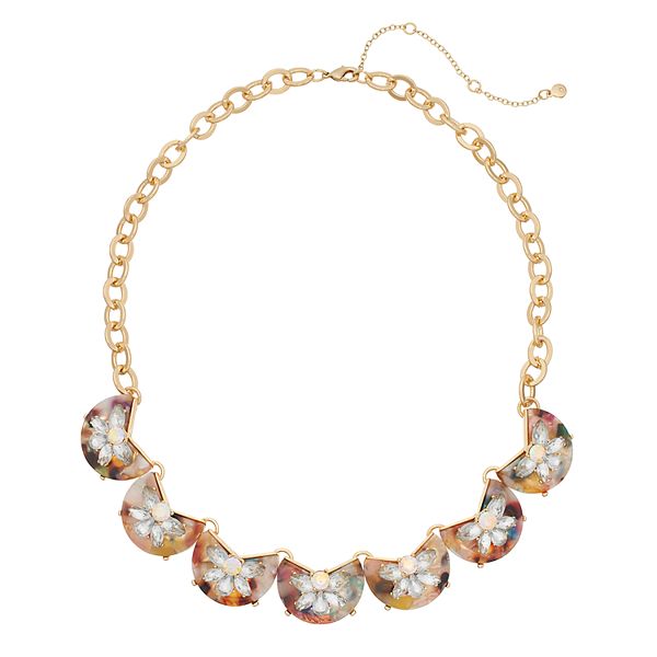 TREND Gold Tone Multi Colored Acetate Simulated Crystal Statement Necklace