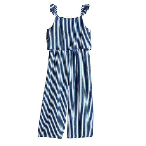 Girls 7-16 My Michelle Striped Chambray Jumpsuit