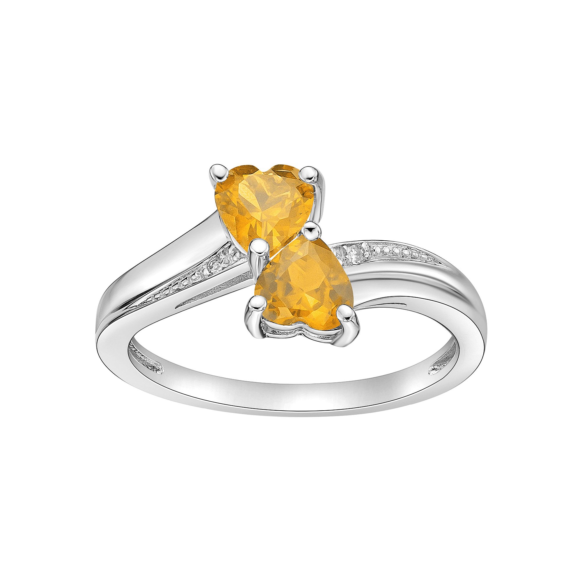 Gemminded Sterling Silver Gemstone & Diamond Accent Double Heart Bypass Rin