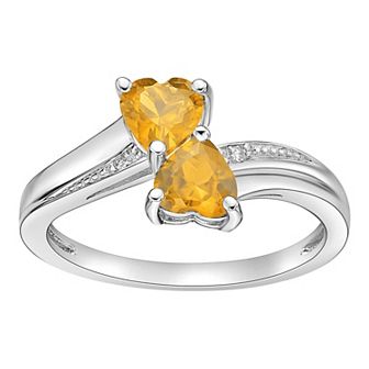 Gemminded Sterling Silver Gemstone & Diamond Accent Double Heart Bypass Ring