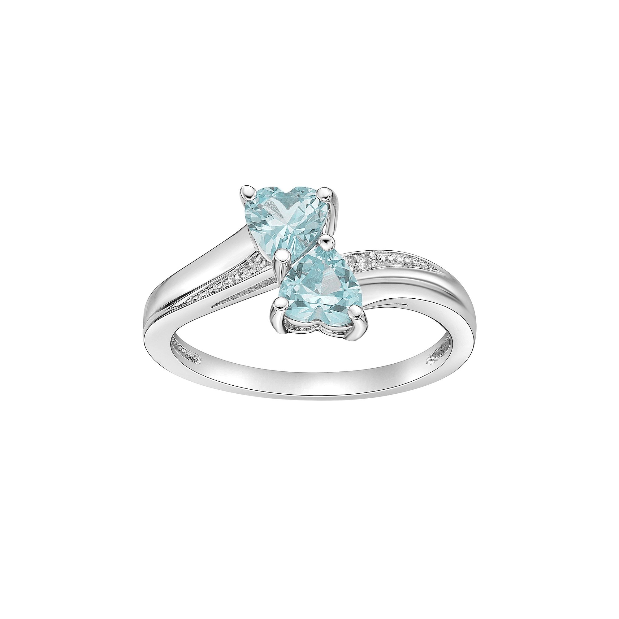 Gemminded Sterling Silver Gemstone & Diamond Accent Double Heart Bypass Rin