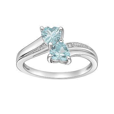 Sterling Silver Diamond Double Heart ByPass Ring