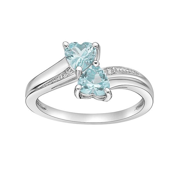 Sterling Silver Diamond Double Heart ByPass Ring