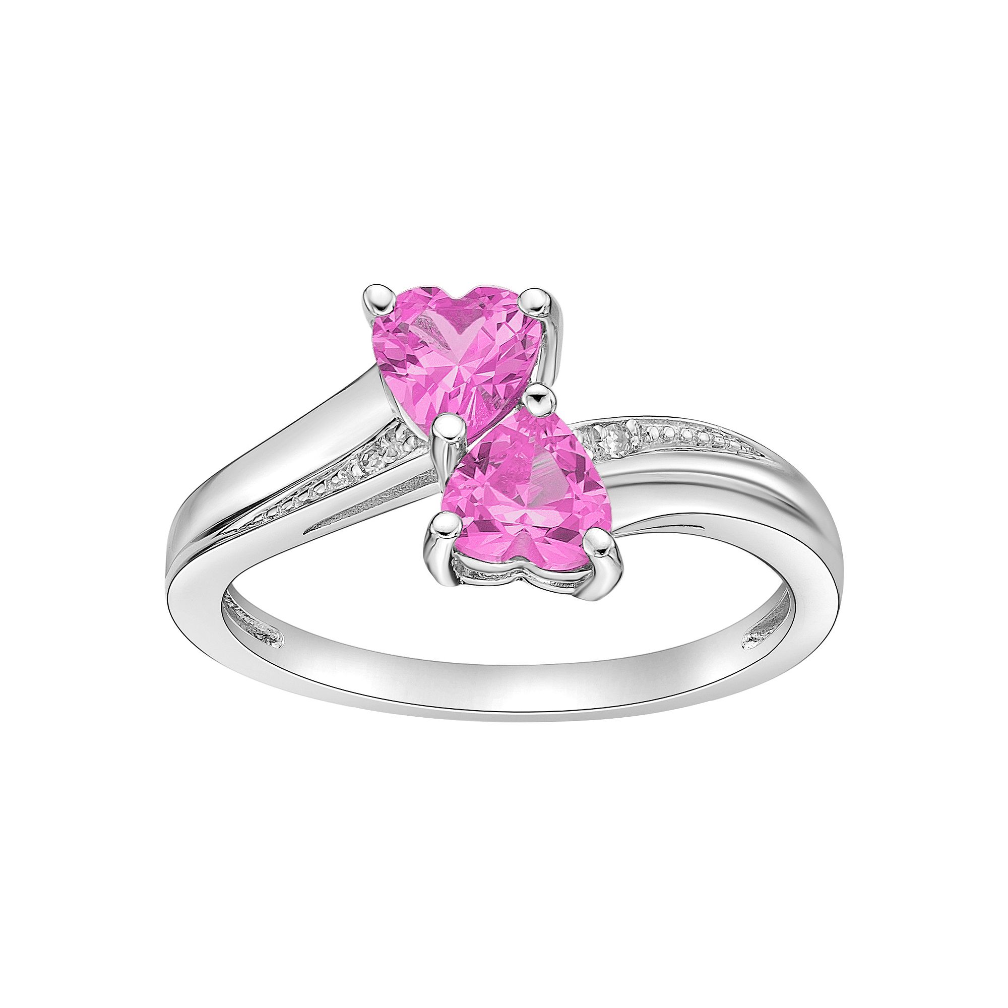 Gemminded Sterling Silver Gemstone & Diamond Accent Double Heart Bypass Rin