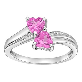 Gemminded Sterling Silver Gemstone & Diamond Accent Double Heart Bypass Ring