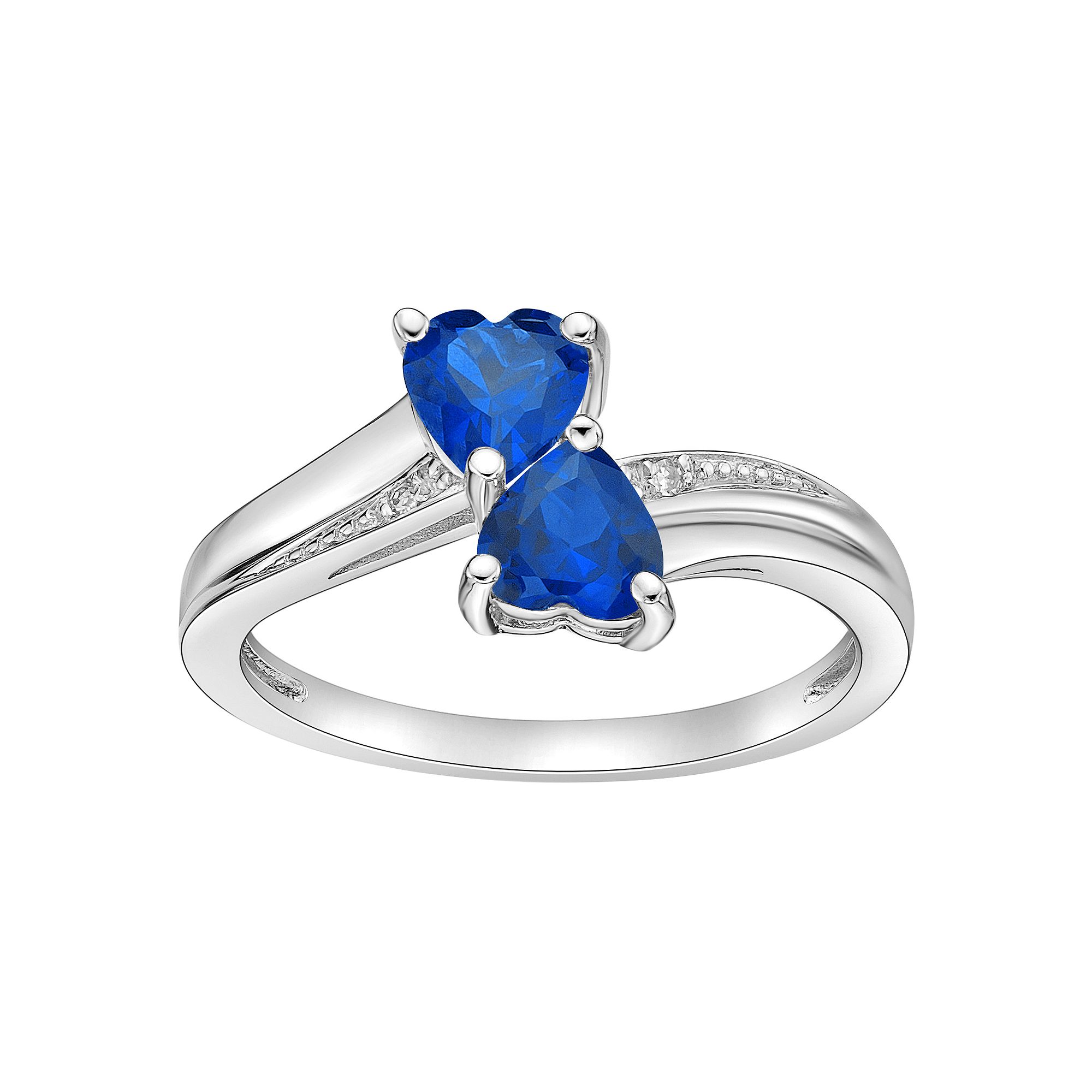 Gemminded Sterling Silver Gemstone & Diamond Accent Double Heart Bypass Rin