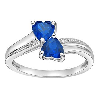 Gemminded Sterling Silver Gemstone & Diamond Accent Double Heart Bypass Ring