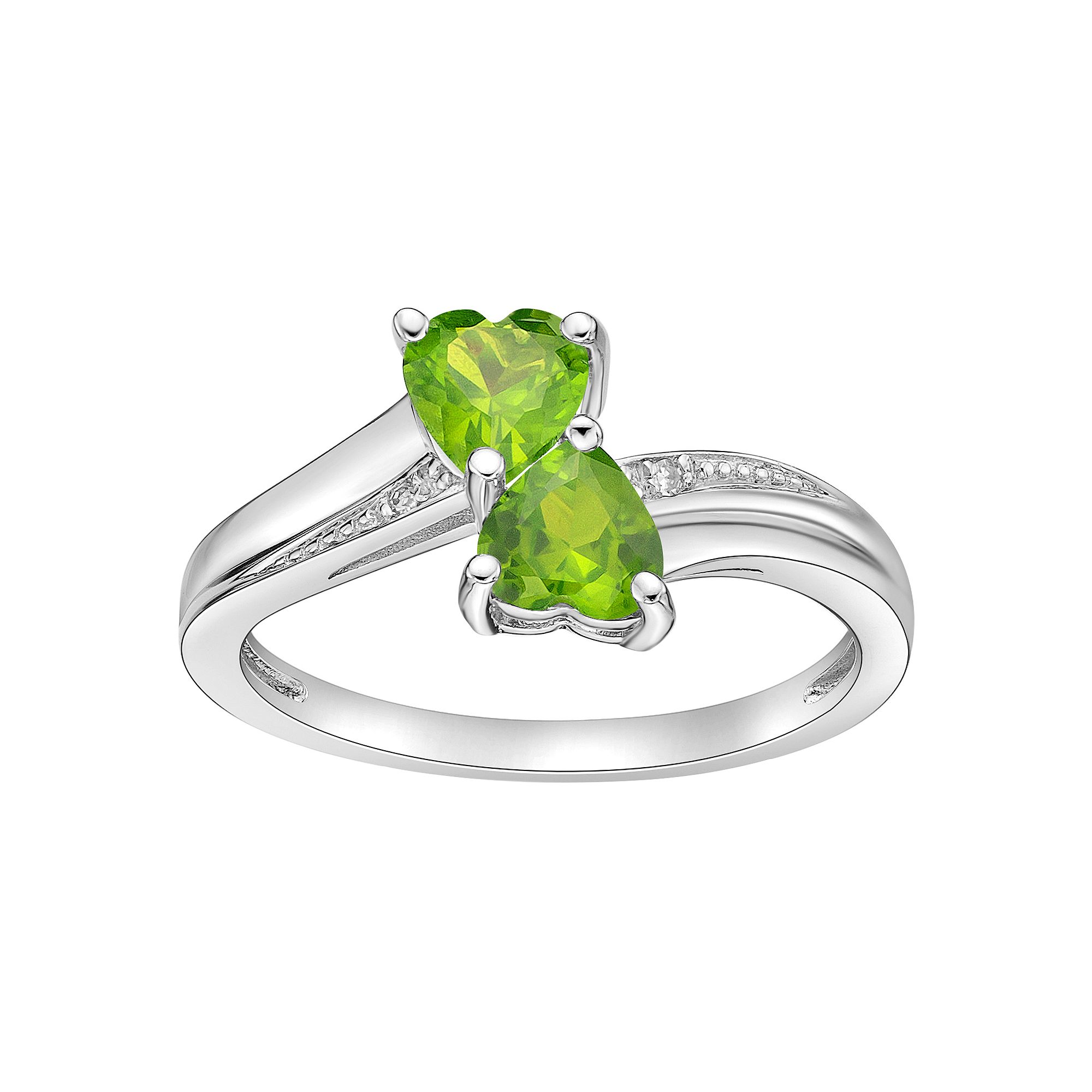 Gemminded Sterling Silver Gemstone & Diamond Accent Double Heart Bypass Rin