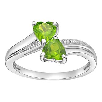 Gemminded Sterling Silver Gemstone & Diamond Accent Double Heart Bypass Ring