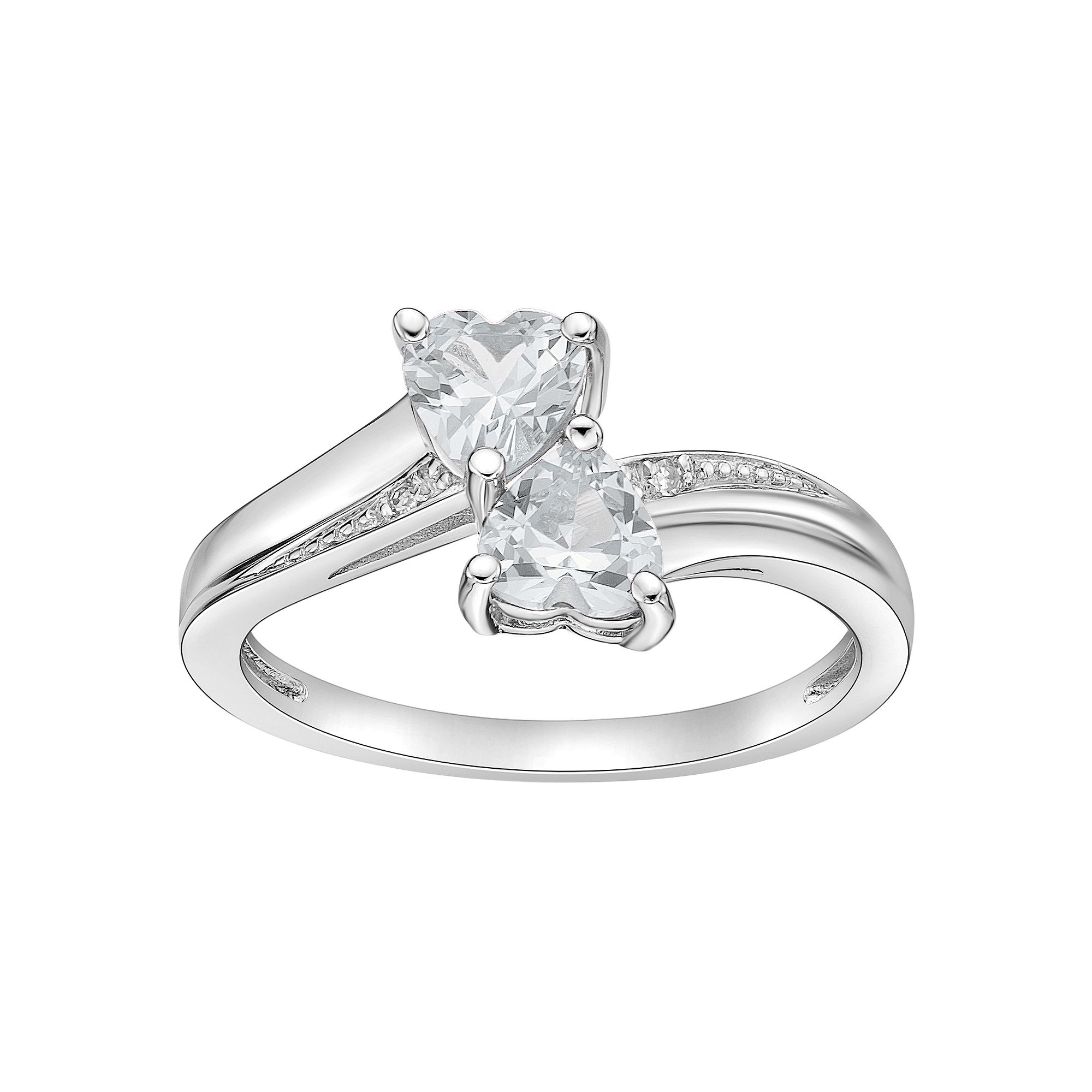 Gemminded Sterling Silver Gemstone & Diamond Accent Double Heart Bypass Rin