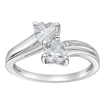 Gemminded Sterling Silver Gemstone & Diamond Accent Double Heart Bypass Ring