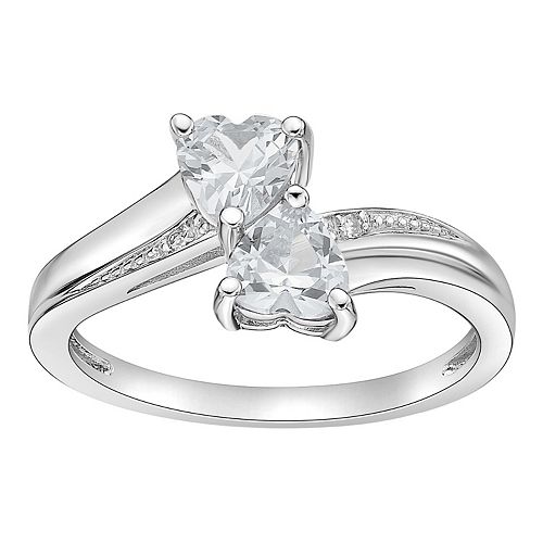 Sterling Silver Gemstone & Diamond Accent Double Heart Bypass Ring