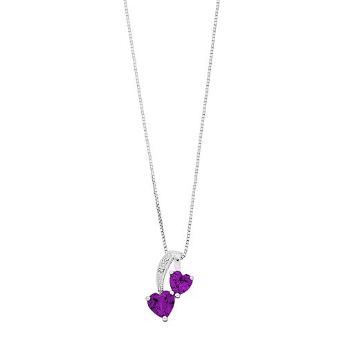 Sterling Silver Gemstone & Diamond Accent Double Heart Pendant Necklace