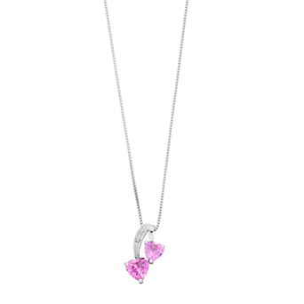 Gemminded Sterling Silver Gemstone & Diamond Accent Double Heart Pendant Necklace