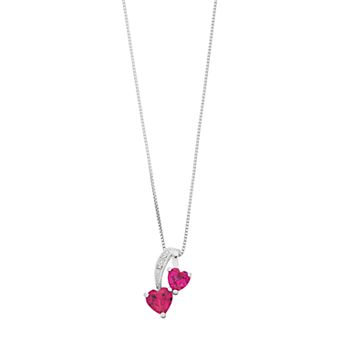 Gemminded Sterling Silver Gemstone & Diamond Accent Double Heart Pendant Necklace