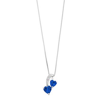 Gemminded Sterling Silver Gemstone & Diamond Accent Double Heart Pendant Necklace