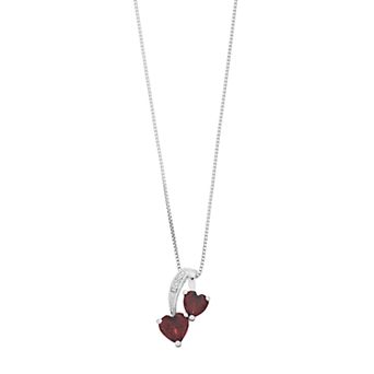 Gemminded Sterling Silver Gemstone & Diamond Accent Double Heart Pendant Necklace