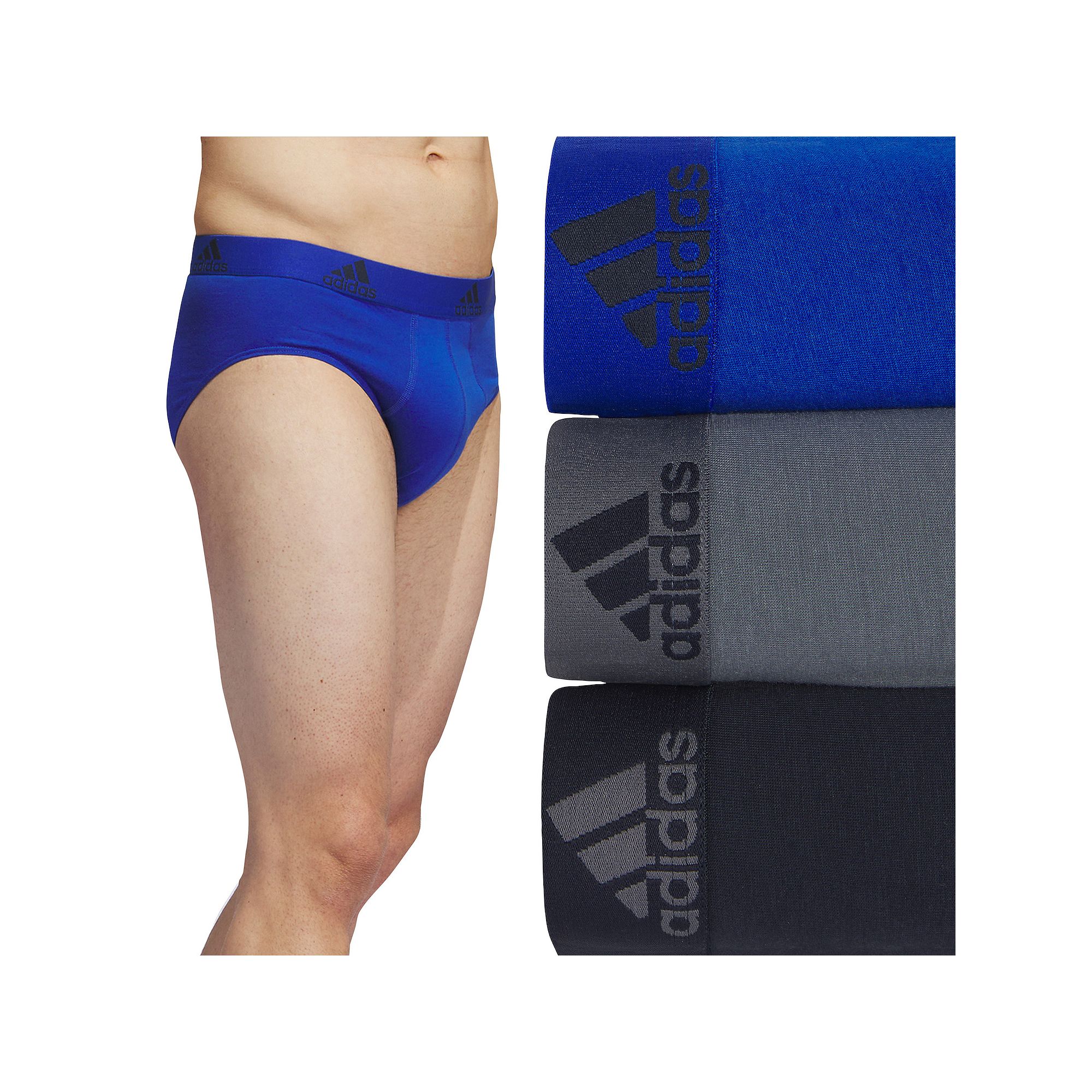 Mens adidas 3-pack Cotton Stretch Briefs, Size: Small, Royal Blue Gray Leg