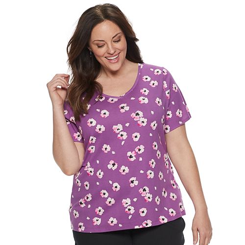 Plus Size Croft & Barrow® Printed Essential V-Neck Tee