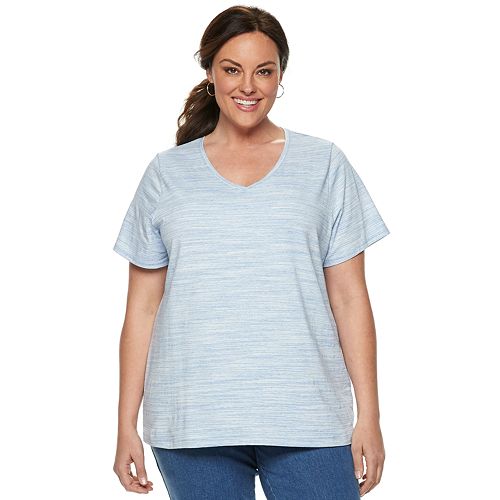 Plus Size Croft & Barrow® Printed Essential V-Neck Tee