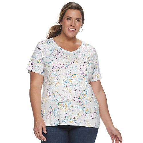 Plus Size Croft & Barrow® Printed Essential V-Neck Tee