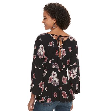 Juniors' American Rag Lace-Up Floral Top