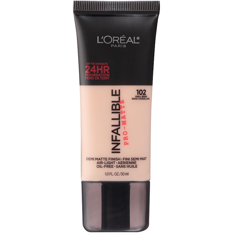 L'Oreal Paris Infallible Pro-Matte Blendable Foundation, Oil Free, 102 Shell Beige, 1 fl. oz.