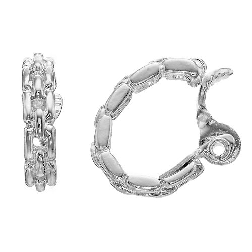 Napier Silver Tone Link Detail Clip-On Hoop Earrings