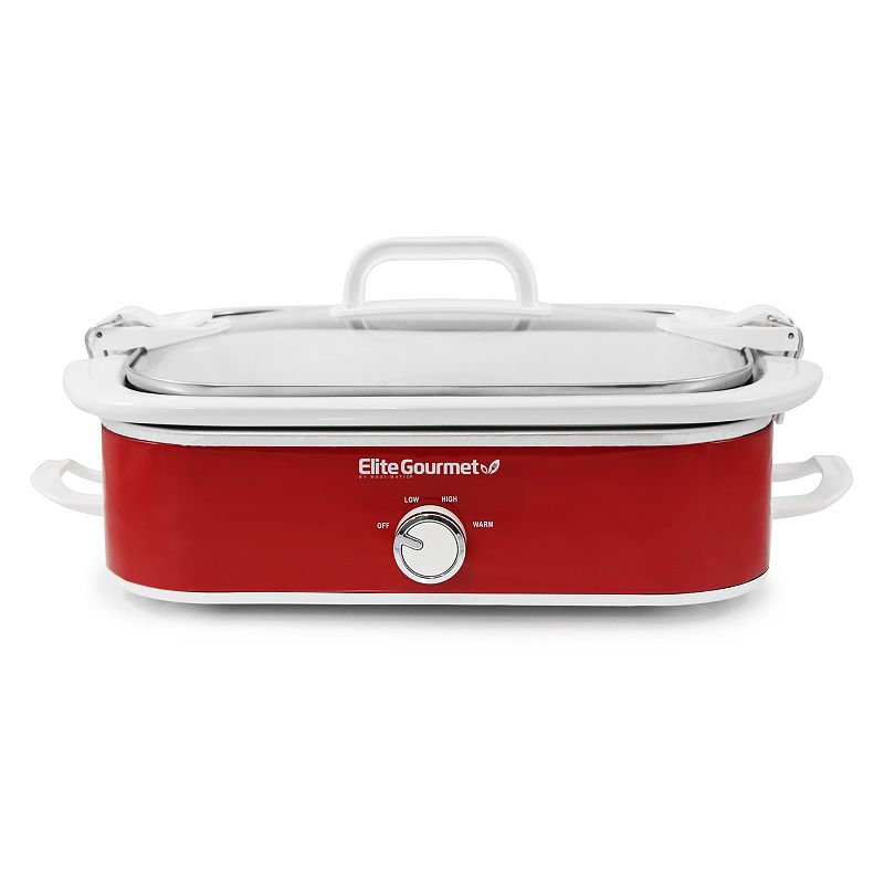 Elite Gourmet 3.5Qt Casserole Slow Cooker with Locking Lid, Adjustable Temperature, Keep Warm Function