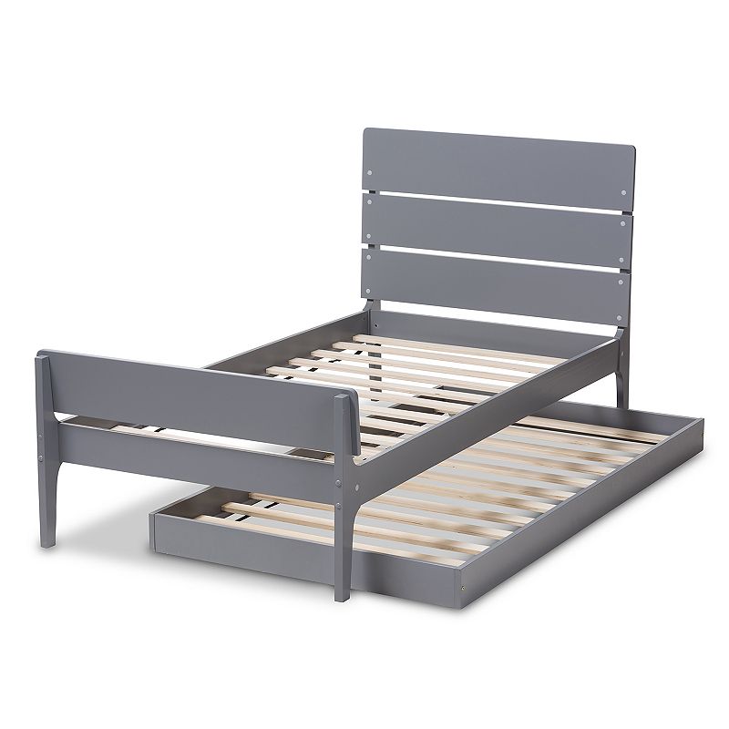 Baxton Studio Modern Twin Platform Bed & Trundle, Grey
