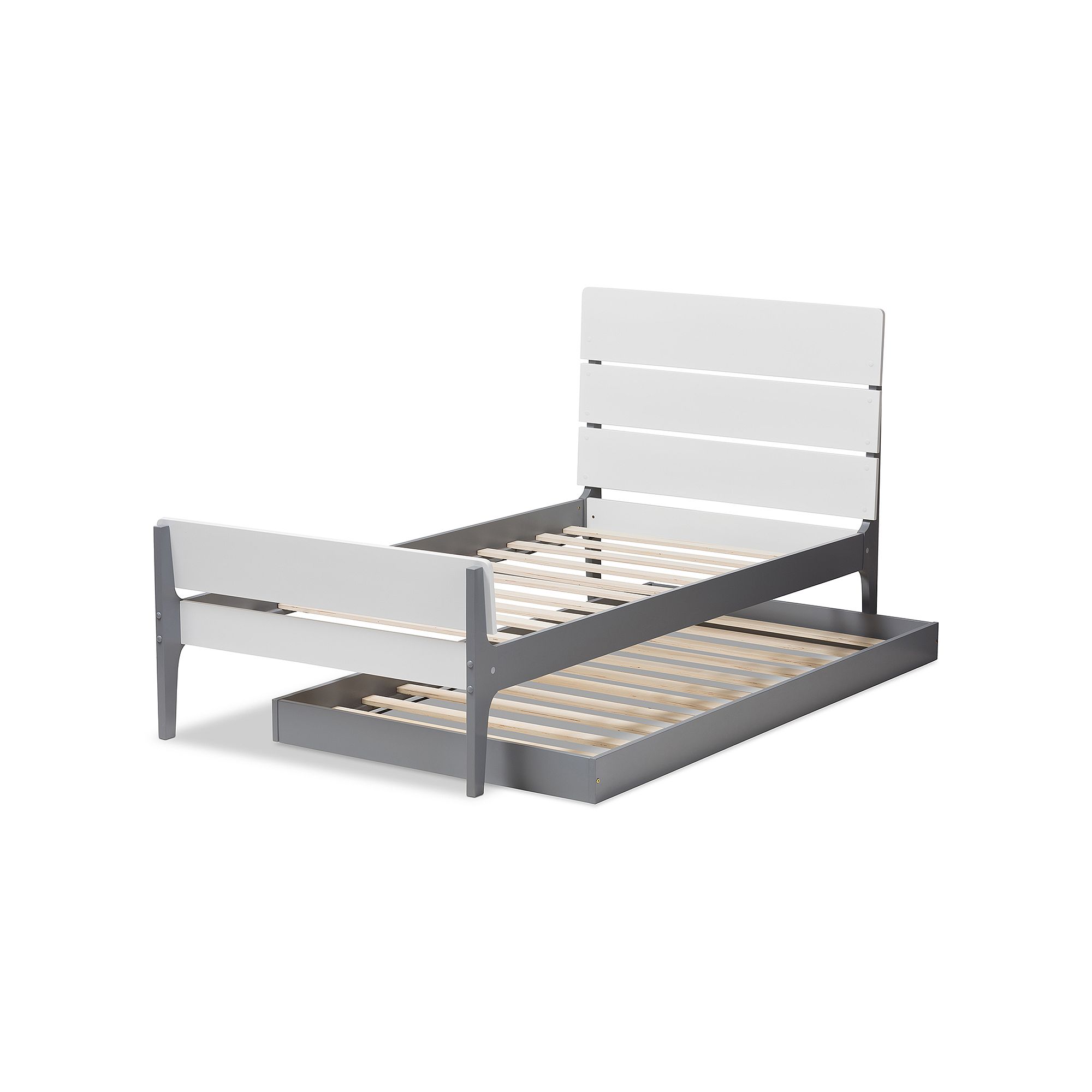 Baxton Studio Modern Twin Platform Bed & Trundle, White