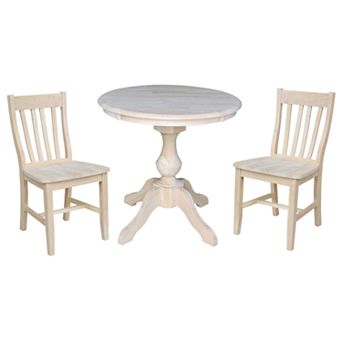 International Concepts Traditional Unfinished Pedestal Table with 2 Cafe Chairs
