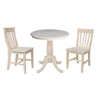 International Concepts Unfinished Pedestal Table with 2 Chairs