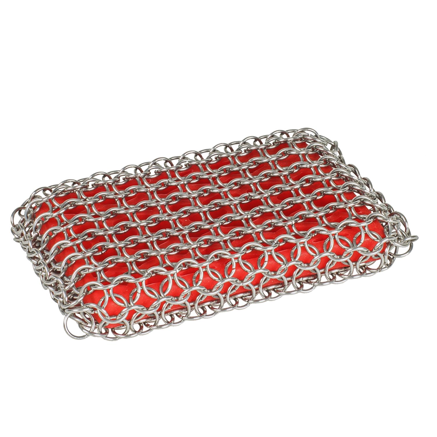 Cast Iron Scrubber + Pan Scraper, Upgraded Cast Iron Cleaner with Ergonomic  Handle, Chainmail Scrubber for Cast Iron Pans and Skillets, Dishwasher Safe  (Red, 1 Scrubber + 1 Scraper)