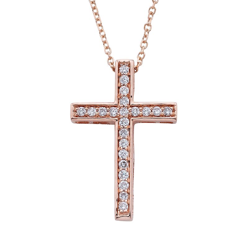 14k Gold 1/6 Carat T.W. IGL Certified Diamond Cross Pendant Necklace, Wome