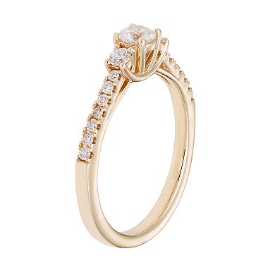 14k Gold 1/2 Carat T.W. IGL Certified Diamond 3-Stone Ring