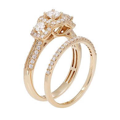 14k Gold 1 Carat T.W. IGL Certified Diamond 3-Stone Engagement Ring Set