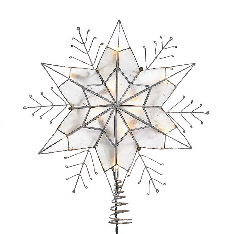 Kurt Adler 10-Light 6-point Capiz Star Snowflakes Treetop, Silver