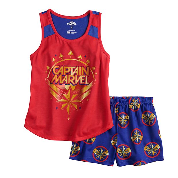 Girls 6 10 Captain Marvel Tank Top Shorts Pajama Set