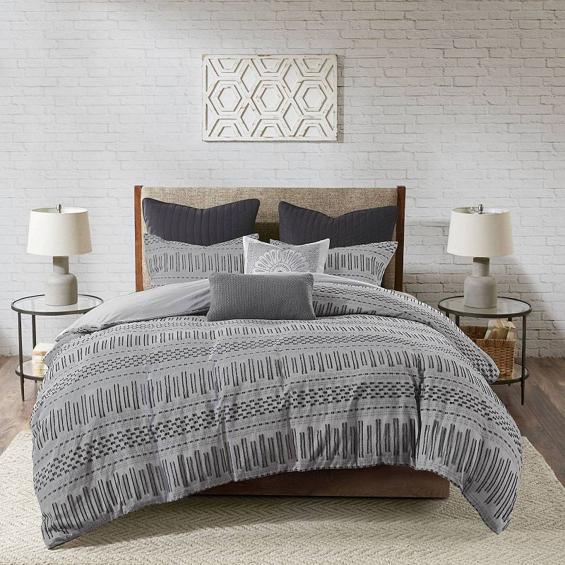 INK+IVY Rhea Jacquard Cotton Comforter Set with Shams, Grey, King