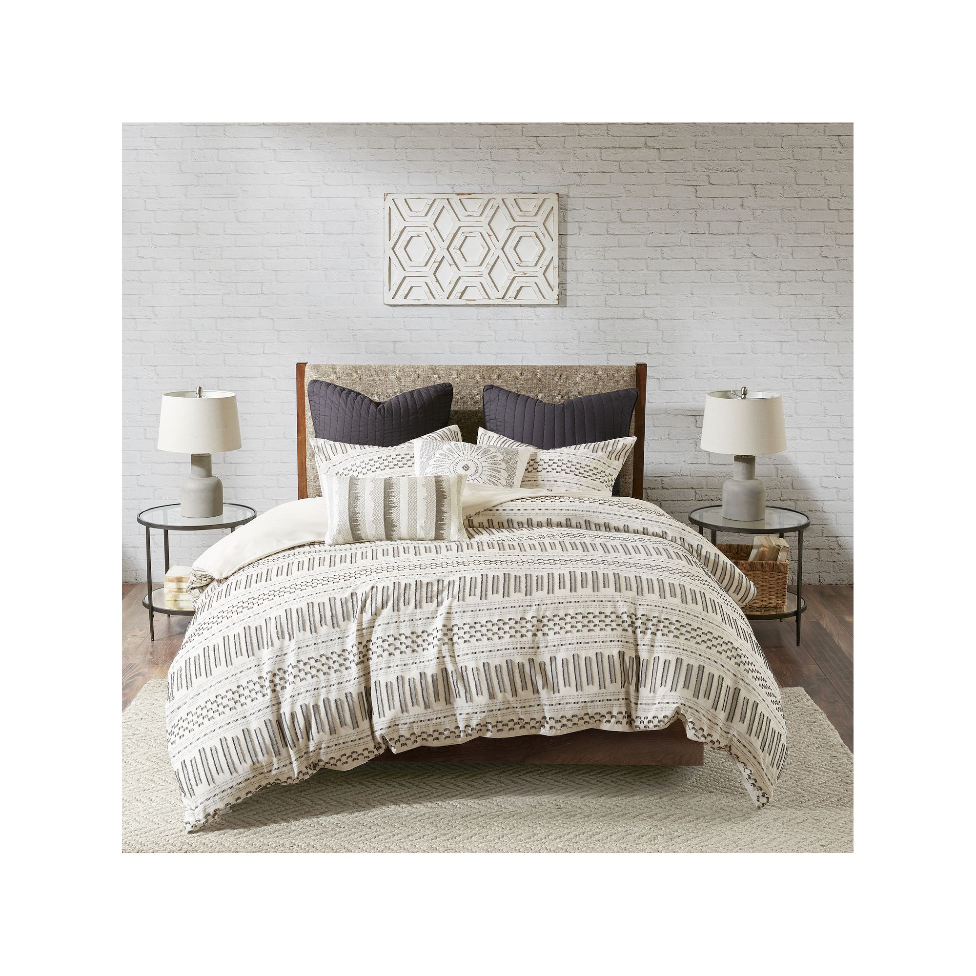 INK+IVY Rhea Jacquard Cotton Comforter Set with Shams, Ivory Grey