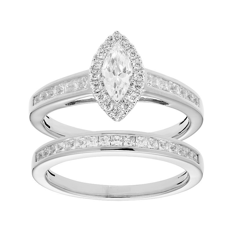 14k Gold 1 Carat T.W. IGL Certified Diamond Halo Engagement Ring Set, Women