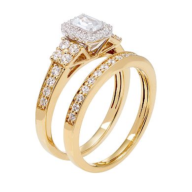 14k Gold 1 Carat T.W. IGL Certified Diamond Emerald Cut Engagement Ring Set