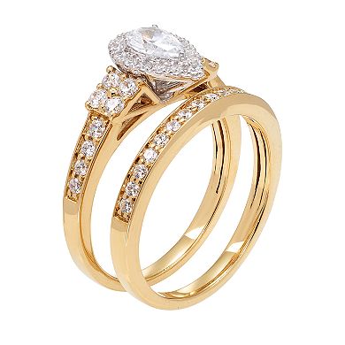 14k Gold 1 Carat T.W. IGL Certified Diamond Emerald Cut Engagement Ring Set