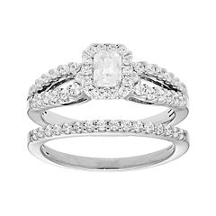 14k Gold 1 Carat T.W. IGL Certified Diamond Split Shank Engagement Ring Set