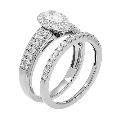 14k Gold 1 Carat T.W. IGL Certified Diamond Halo Engagement Ring Set