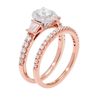 14k Gold 1 Carat T.W. IGL Certified Diamond Halo Engagement Ring Set
