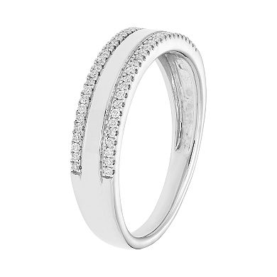 14k White Gold 1/6 Carat T.W. IGL Certified Diamond Double Row Ring