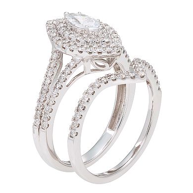 14k Gold 1 Carat T.W. IGL Certified Diamond Marquise Halo Engagement Ring Set