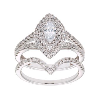 The Regal Collection 14k Gold 1 Carat T.W. IGL Certified Diamond Marquise Halo Engagement Ring Set